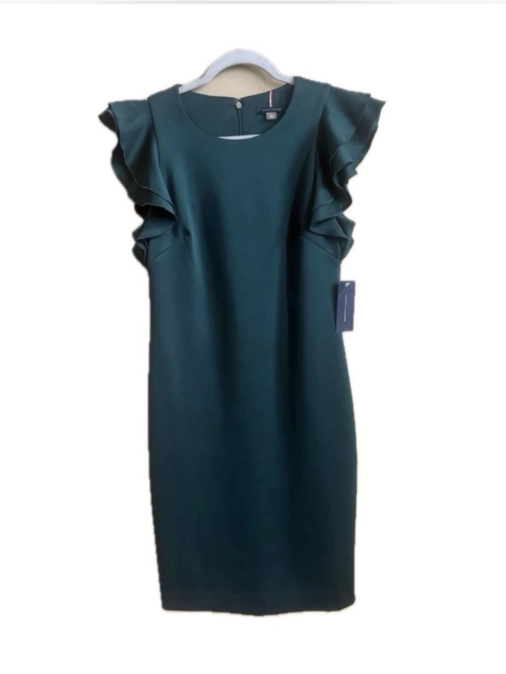 NWT Tommy Hilfiger Green Ruffle Sleeve Scuba Sheath dress size 8
